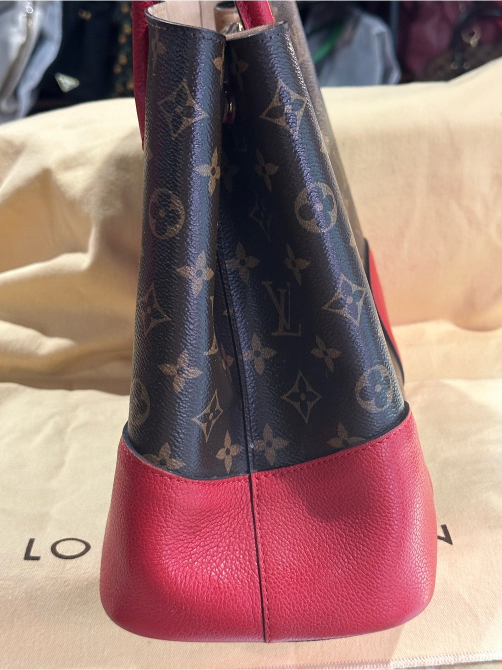 Louis Vuitton Monogram Canvas Flandrin Tote with Red Leather Accents 12x10.5” - Picture 3 of 6